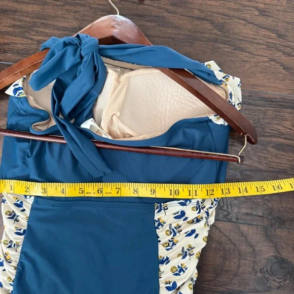Matilda Jane Blue & Yellow Floral Ruched 'Bathing Beauty' One-Piece Swimsuit L - Picture 7 of 9